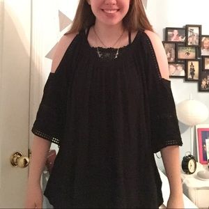 Black Flowy Cold Shoulder Top